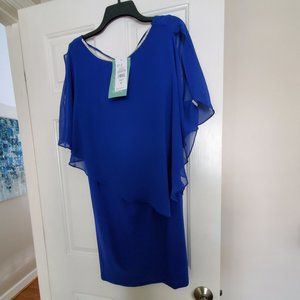 Elegant cold shoulder "goddess blue" cocktail dress
